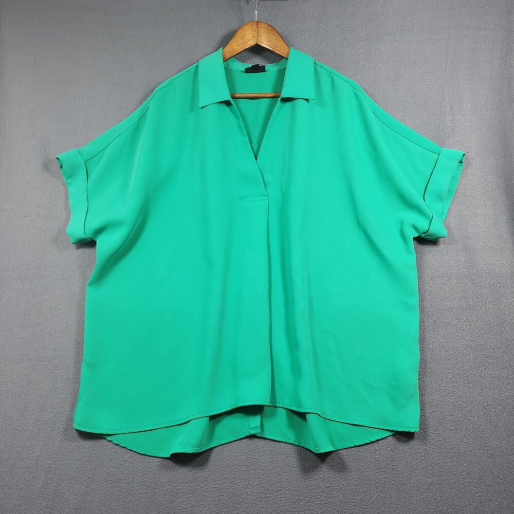 J Jill Womens Top Plus Size 2X Green Wearever Collection Easy Care Popover Boxy
